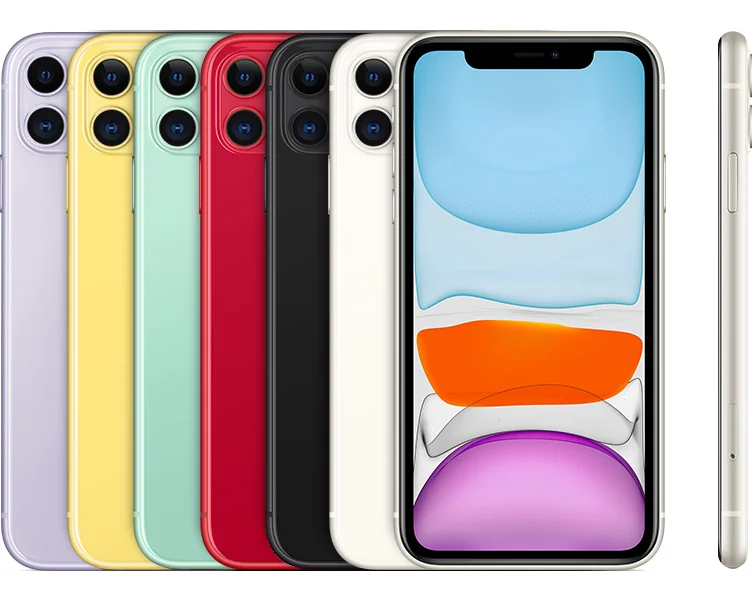 iPhone 11 em diferentes cores e ângulos.