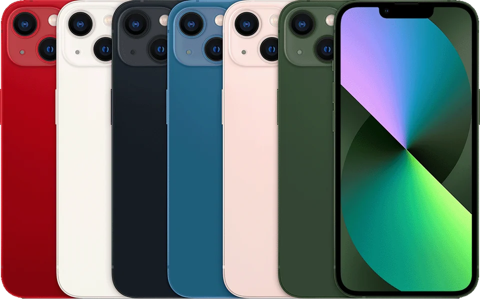 iPhone 13 em diferentes cores e ângulos.