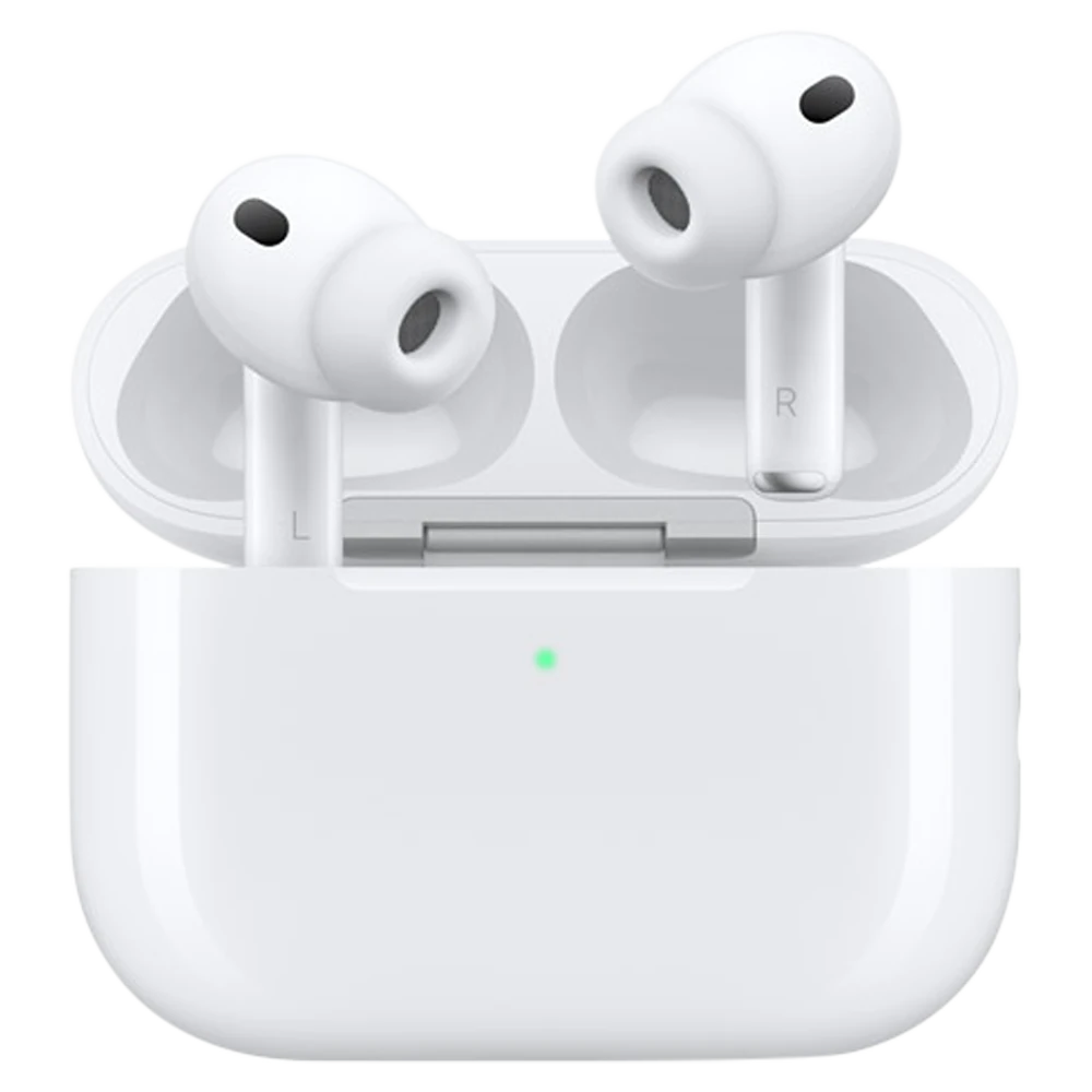 AirPods Pro 3 brancos com estojo aberto, em imagem oficial da Apple.