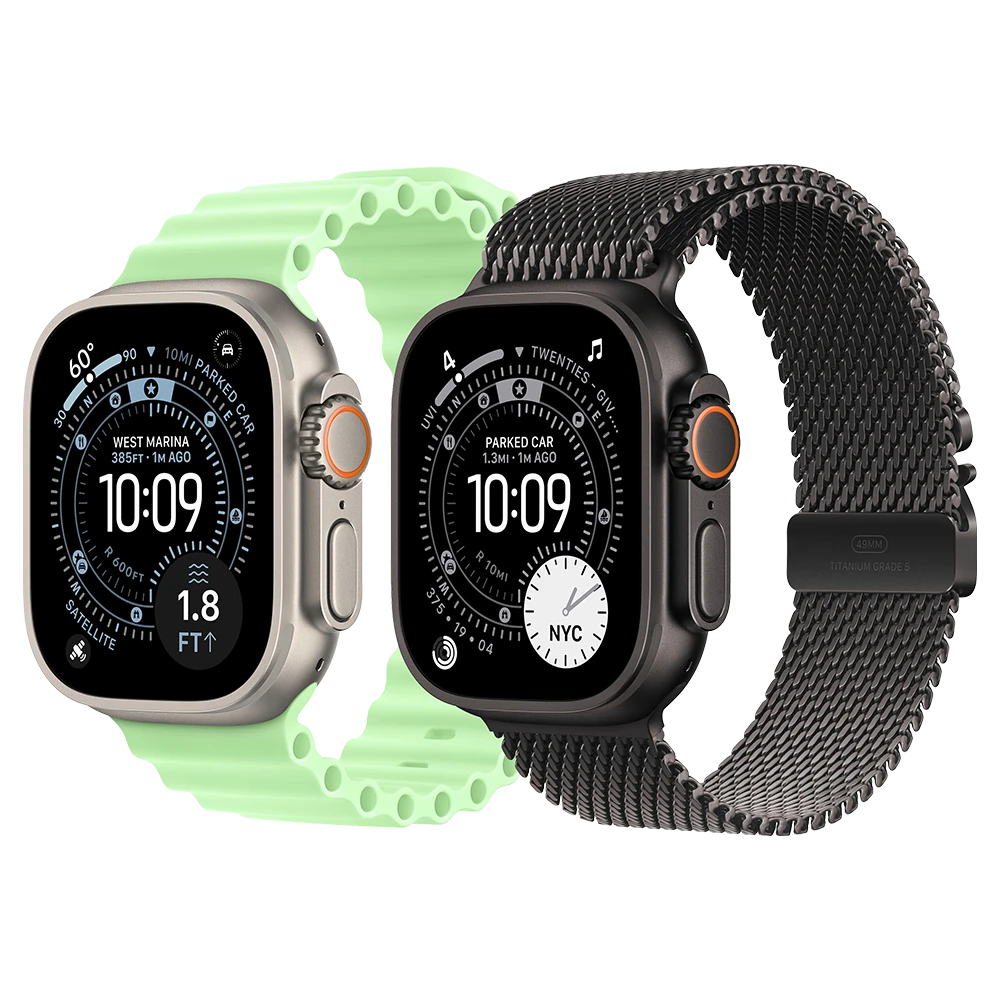 Apple Watch Ultra 3 nos acabamentos natural e preto, em composição oficial da Apple.